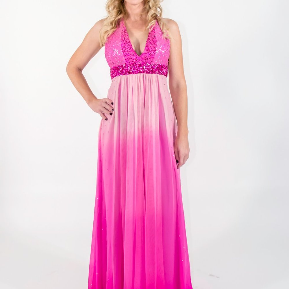 SCALA Gown Dress Gradient  Pink Requins Prom Wedding Small